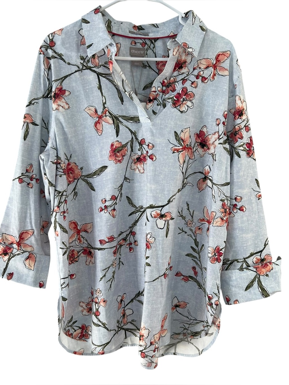 Chico’s No-Iron Stretch Floral Tunic Top NWT Size 3